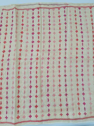 Lightweight Kutch Embroidery Pure Tussar Silk Saree | Off White | Gujarati Hand Embroidery | Ships from California